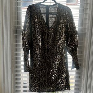 Walter Baker Black and Gold Sequin Long Sleeve Dress